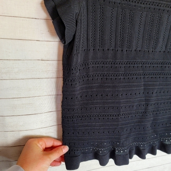 ZARA BLACK CROCHET KNIT FLUTTER SLEEVE BLOUSE, SZ SMALL - Picture 4 of 10